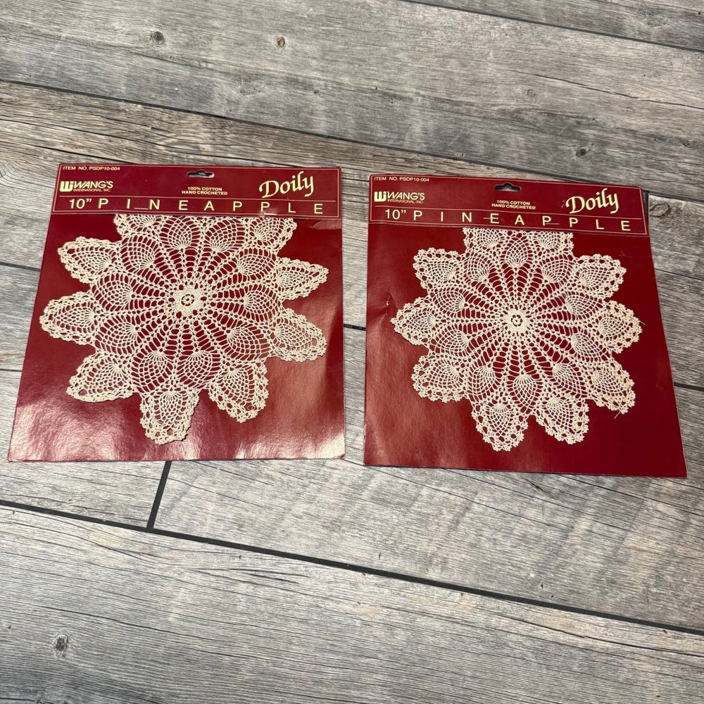 Vintage 10-inch Round Hand Crochet Pineapple Doily Lot of 2 Doilies